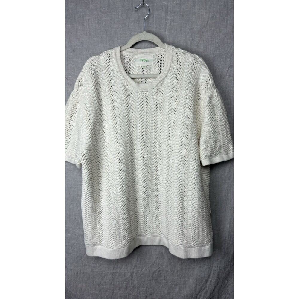YITAI Women’s White Wave Knit Sweater 100% Cotton, Size 2XL HEAVY